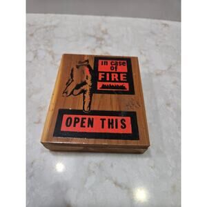 Vintage Wood In Case of Fire Open This Gag Gift Cedar Humor, 3.5" x 3"
